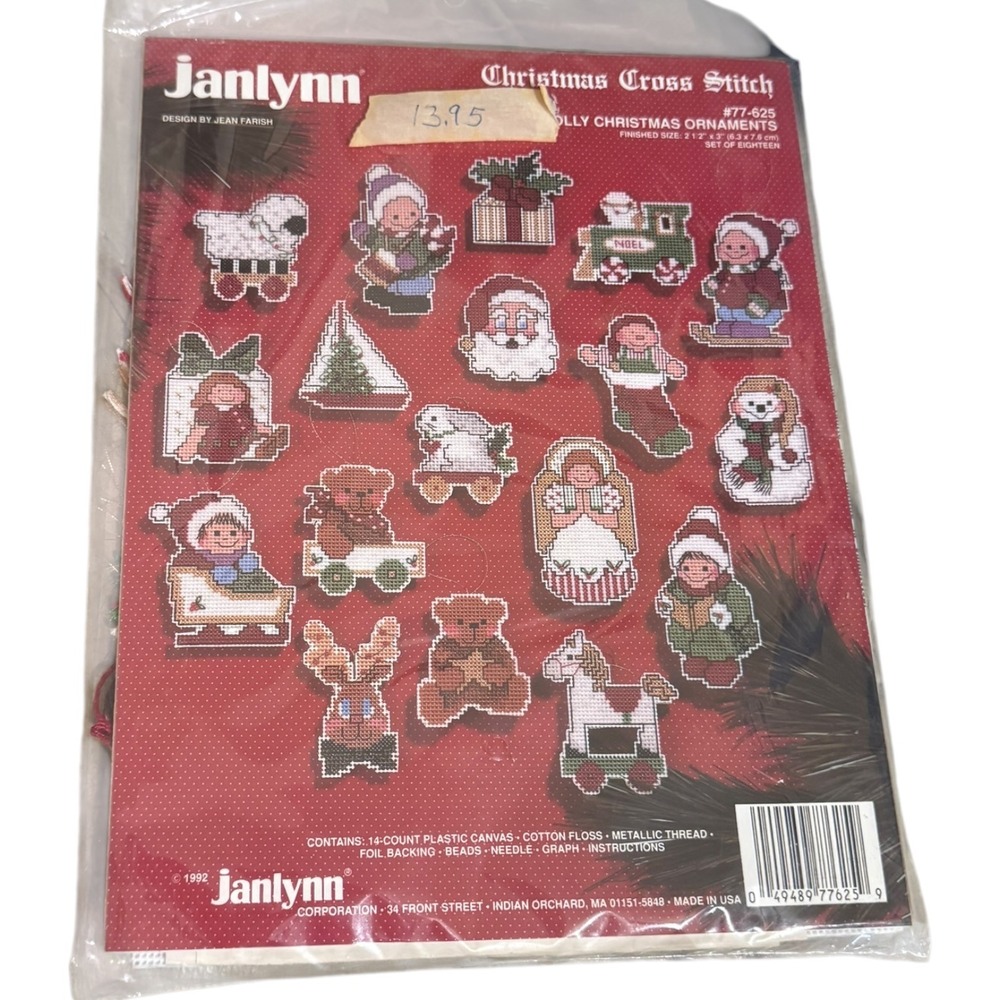 Janlynn Jolly Christmas Ornaments Cross Stitch Kit 77-625 Jean Farish 1992 NEW